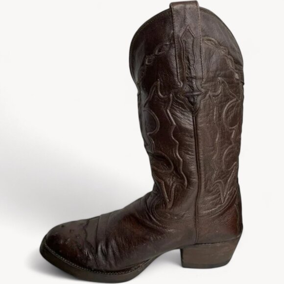 Montana Red Burgundy Ostrich Leather Western Cowboy Biker Boots Men's 7.5 E - Picture 4 of 8